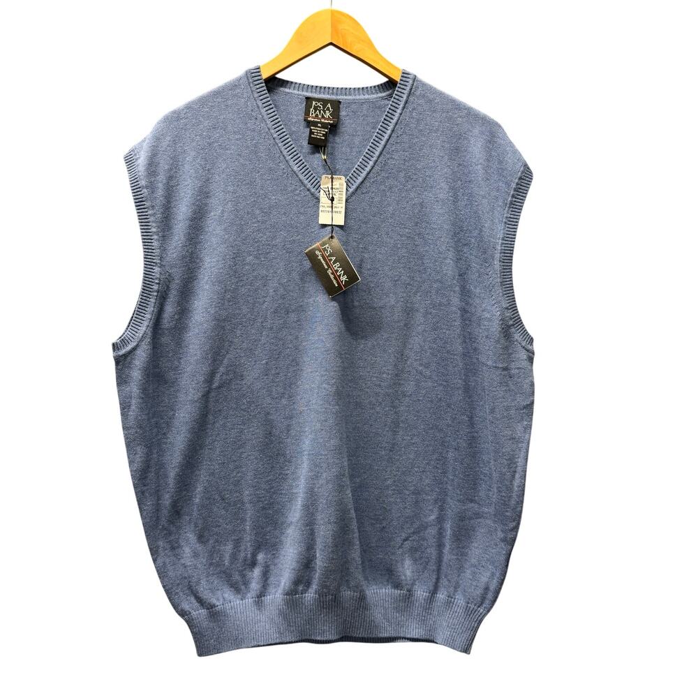 JoS A Bank Sweater Vest Mens XL Blue V-Neck Signature Collection Pima Cotton NEW